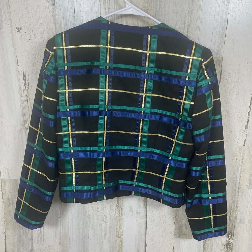 Talbots Vintage Black Multi Plaid Ribbon Jacket size 8 Christmas Holiday Festive - Picture 5 of 9